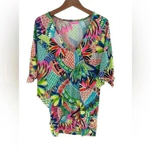 Trina Turk Recreation Resort Tropical Bright Colorful Shirt Tunic Dress Top XS